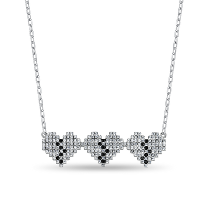 Tri-Broken Heart Pixel Necklace