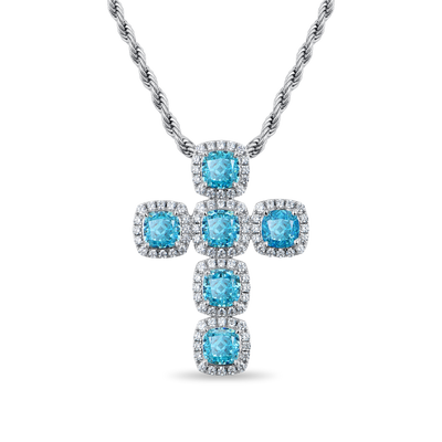 Strahlend geschliffener Cluster-Kreuz-Anhänger – Aquamarin