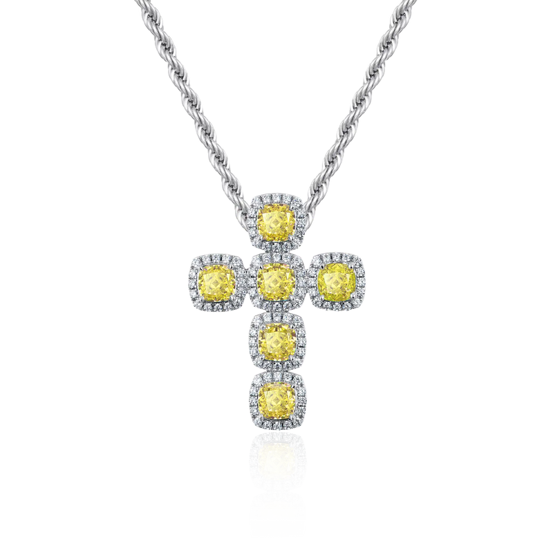 Radiant Cut Clustered Cross Pendant - Fancy Yellow - APORRO