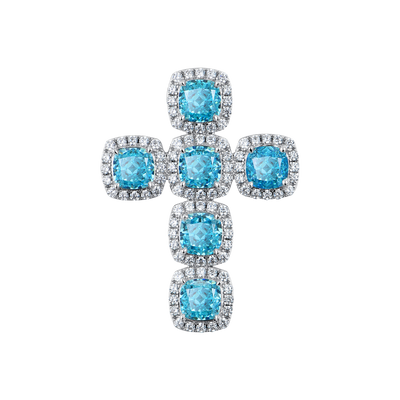 Strahlend geschliffener Cluster-Kreuz-Anhänger – Aquamarin