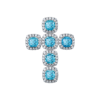 Radiant Cut Clustered Cross Pendant - Aquamarine