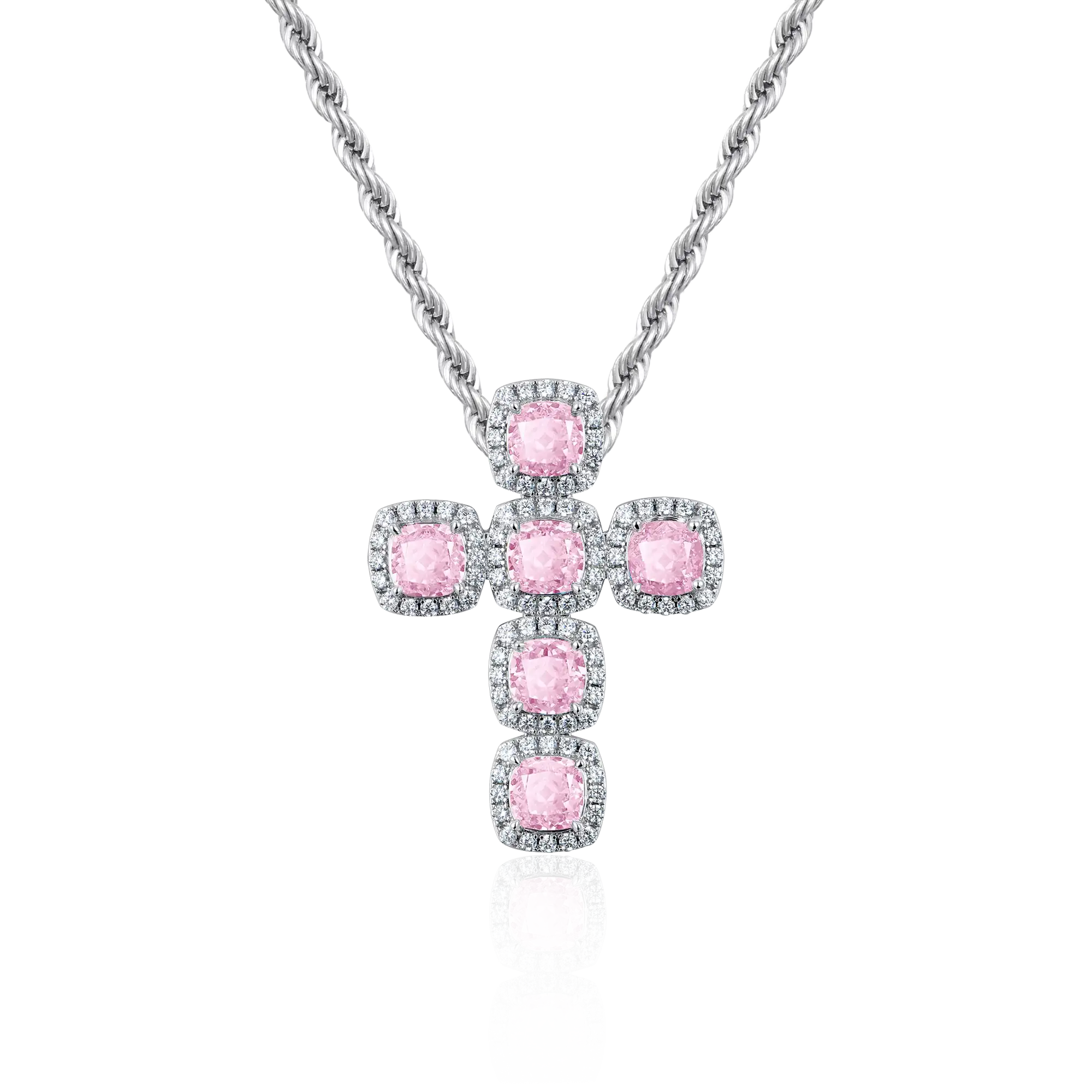 Led Cross Pink Radiant Cut Clustered Cross Pendant - Fancy Light Pink – APORRO® EUROPE