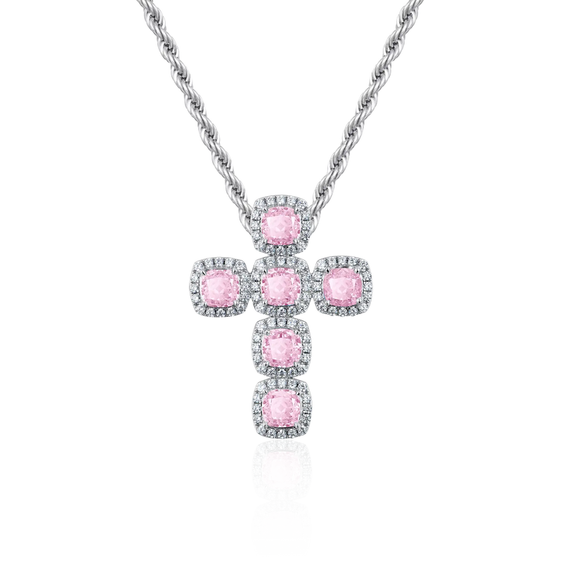 Radiant Cut Clustered Cross Pendant - Fancy Light Pink - APORRO