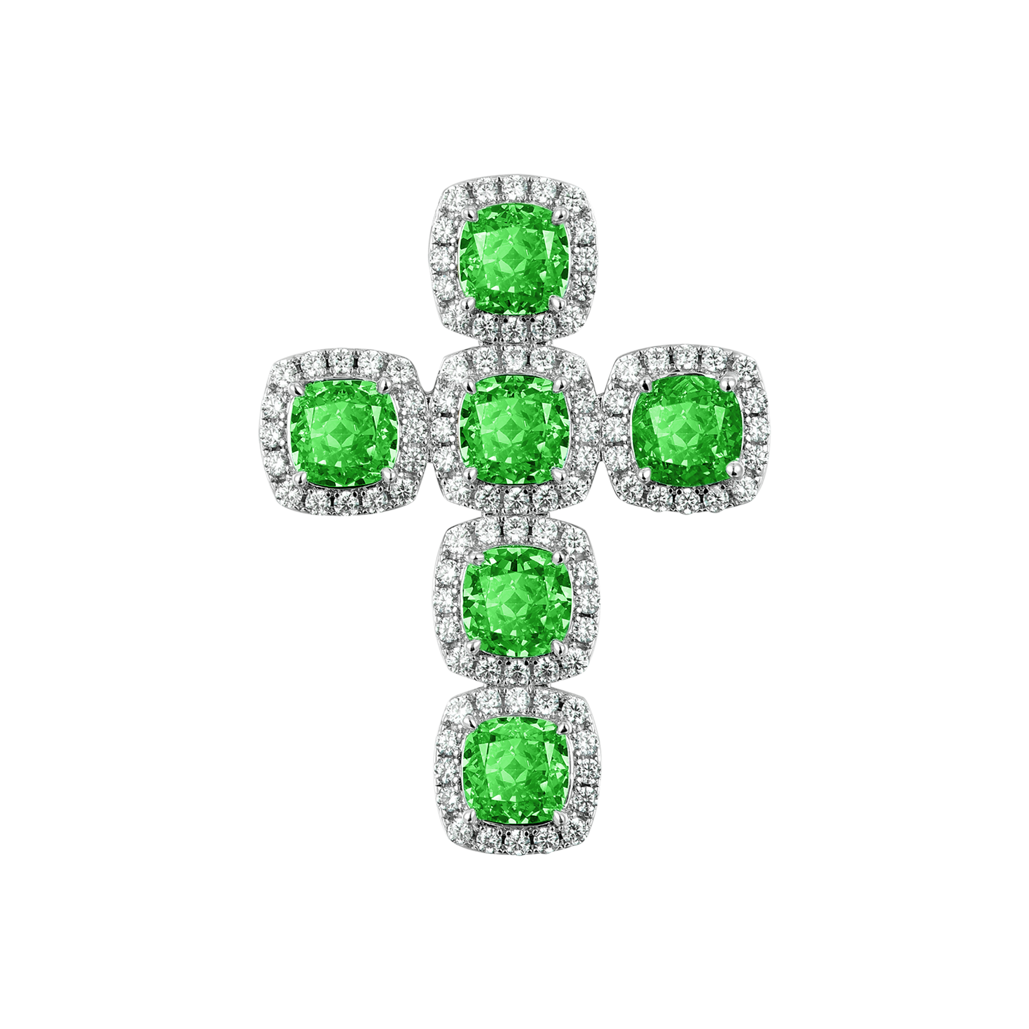 Radiant Cut Clustered Cross Pendant - Fancy Green