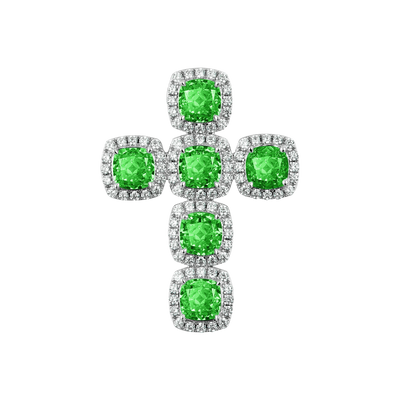 Strahlend geschliffener Cluster-Kreuz-Anhänger – Fancy Green