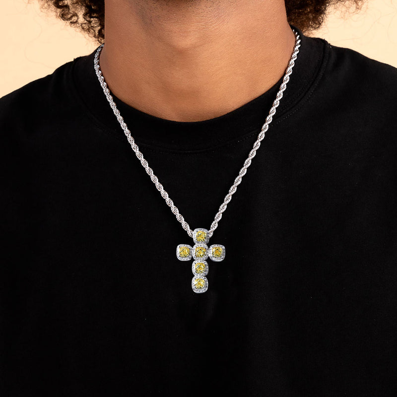 Radiant Cut Clustered Cross Pendant - Fancy Yellow - APORRO