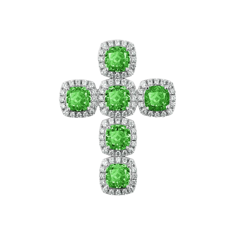 Radiant Cut Clustered Cross Pendant - Fancy Green - APORRO