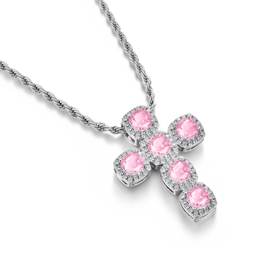 Radiant Cut Cross Anhänger – Ausgefallenes Hellrosa