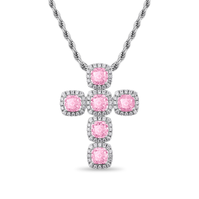 Radiant Cut Cross Anhänger – Ausgefallenes Hellrosa