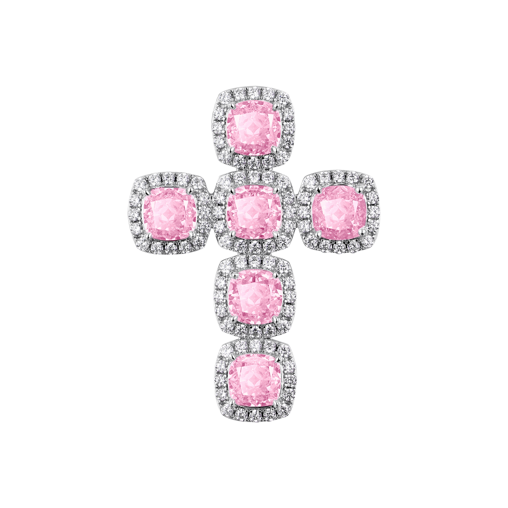 Radiant Cut Cross Pendant - Fancy Light Pink