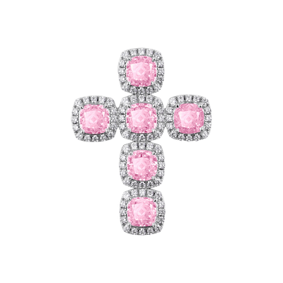Radiant Cut Cross Anhänger – Ausgefallenes Hellrosa