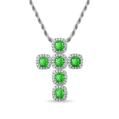 Radiant Cut Clustered Cross Pendant - Fancy Green