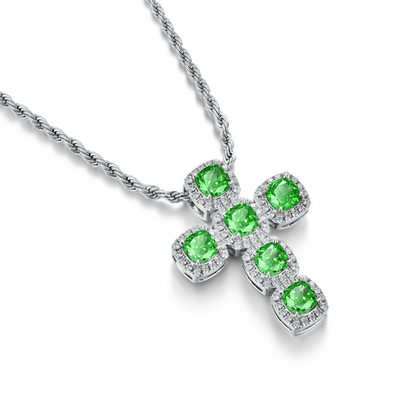 Radiant Cut Clustered Cross Pendant - Fancy Green