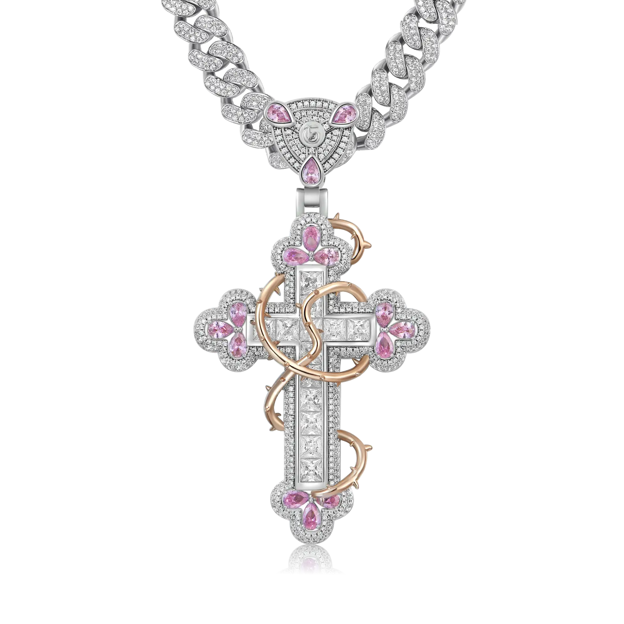 Thorned Blossom Cross Pendant - Medium