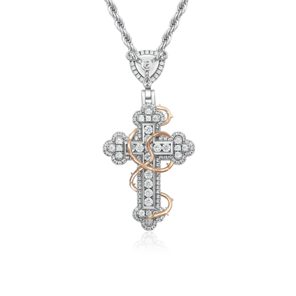 Moissanite Thorned Blossom Cross Pendant - Small