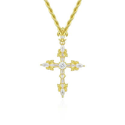 Vintage Cross & Custom Name Necklace Set