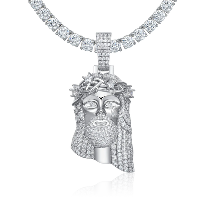 Women's White Gold Stellar Jesus Pendant - Medium