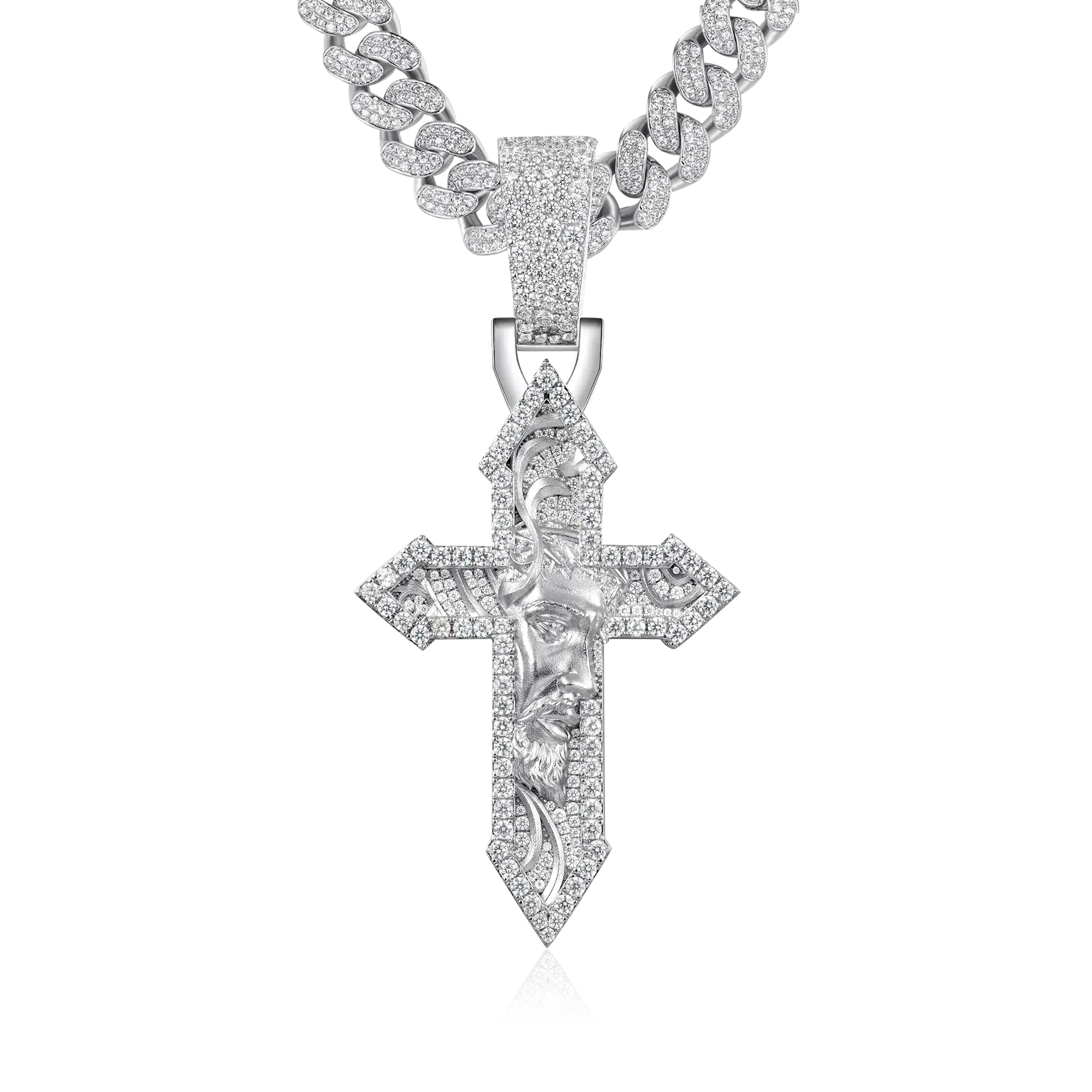 Pendentif en forme de croix gravée en moissanite divine - Grand modèle