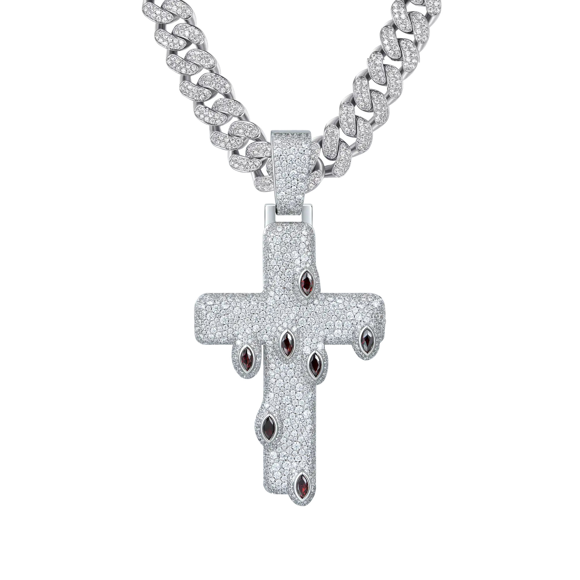 Iced Crimson Tears Cross Pendant