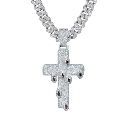 Iced Crimson Tears Cross Pendant