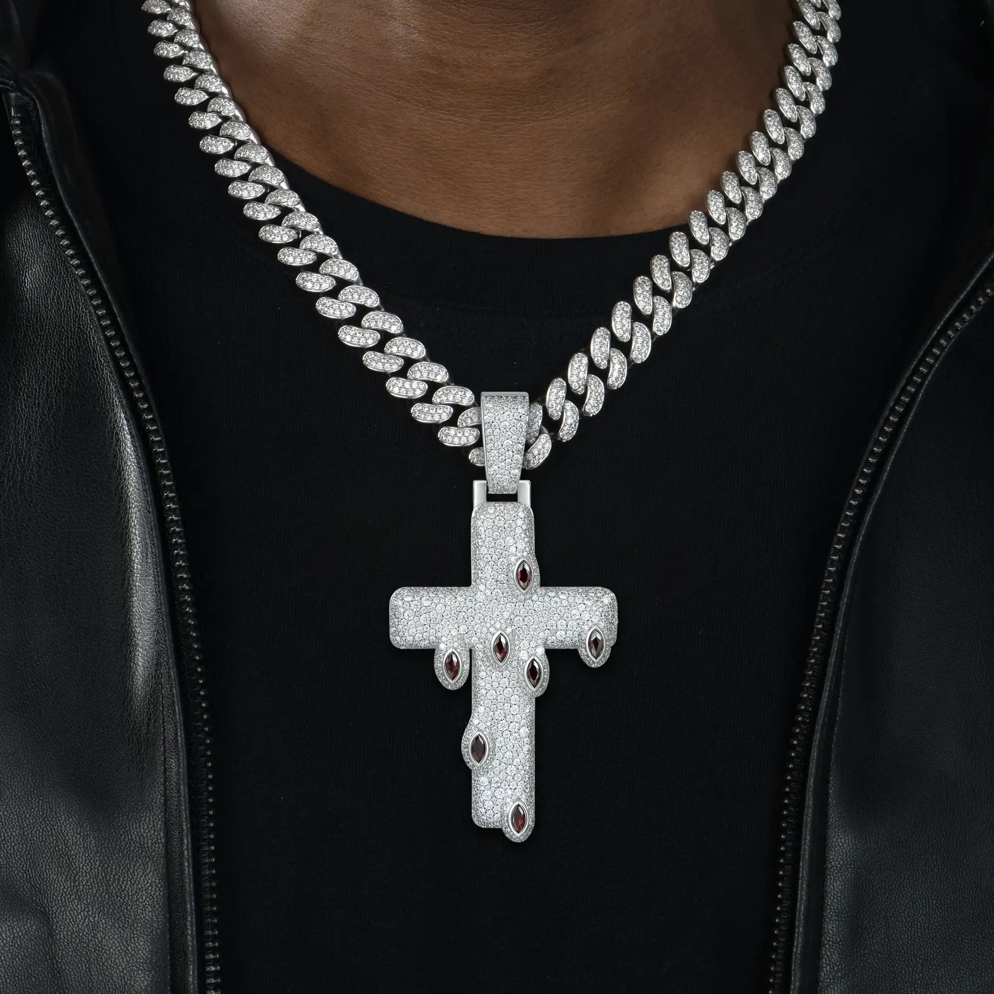 Iced Crimson Tears Cross Pendant