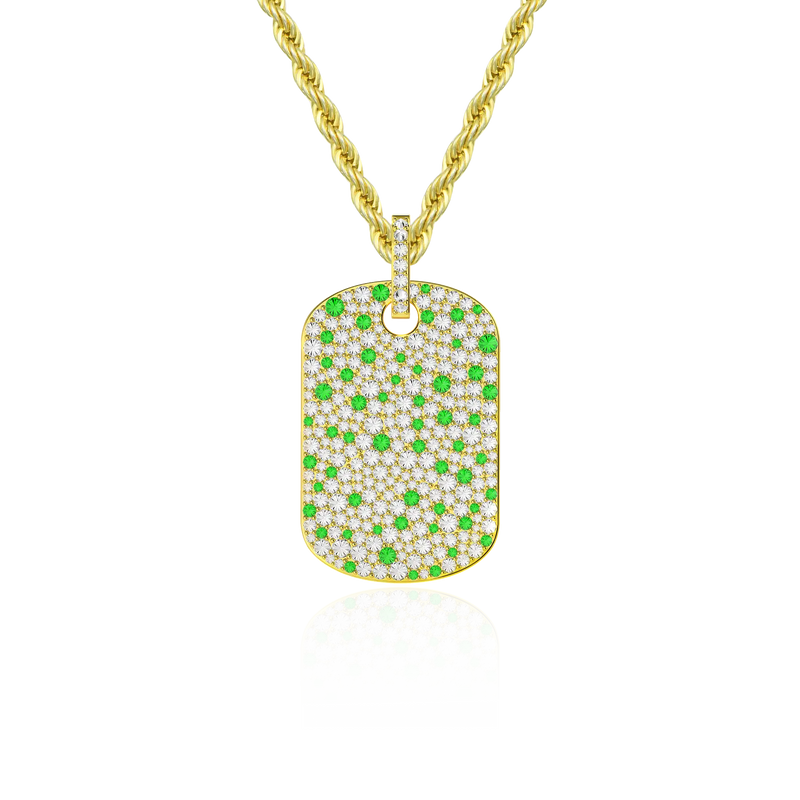 Reverse Set Diamond Dog Tag Pendant - Mix - APORRO