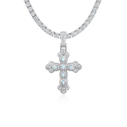 Ciondolo croce di fioritura opale moissanite