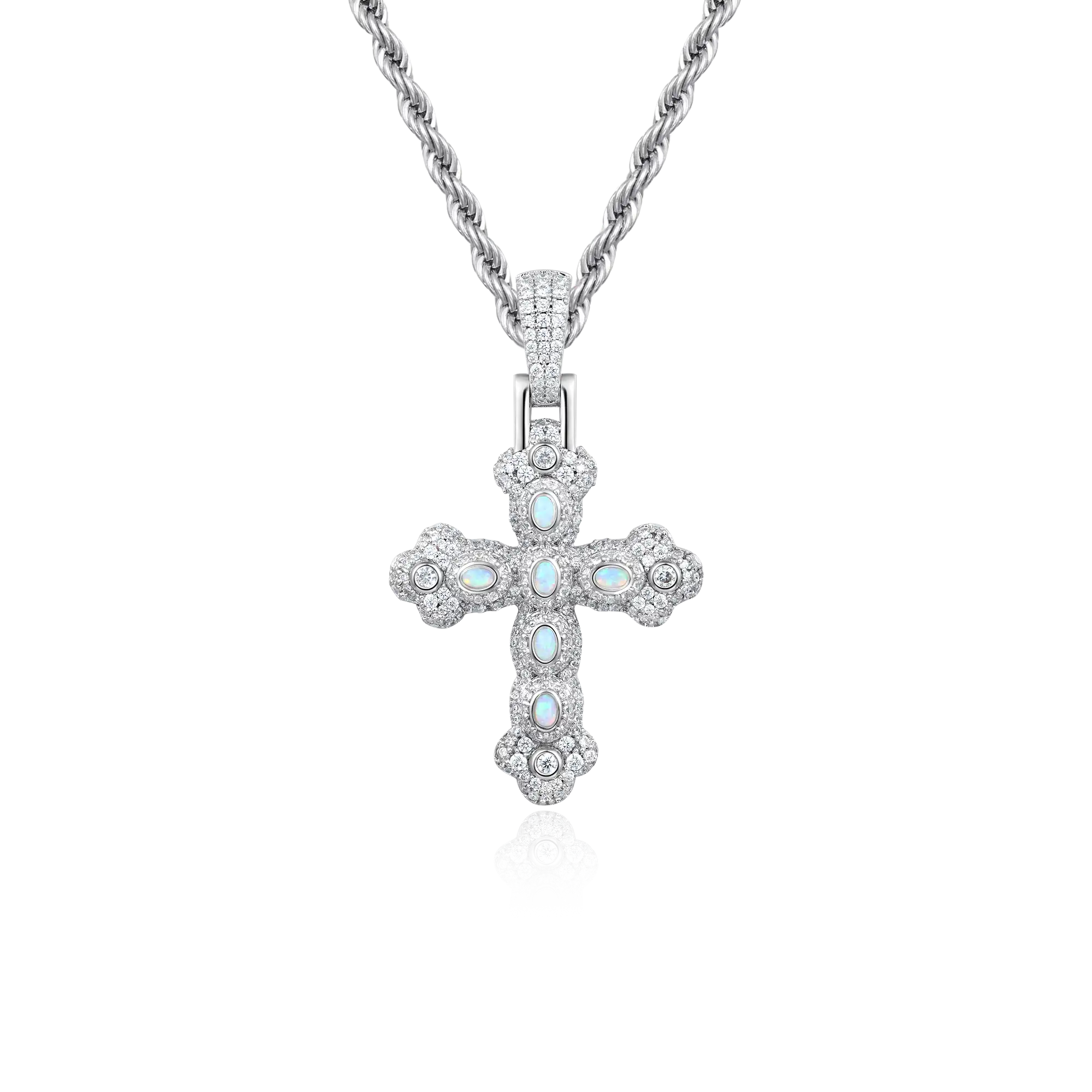 Ciondolo croce di fioritura opale moissanite