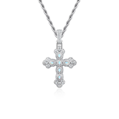 Ciondolo croce di fioritura opale moissanite