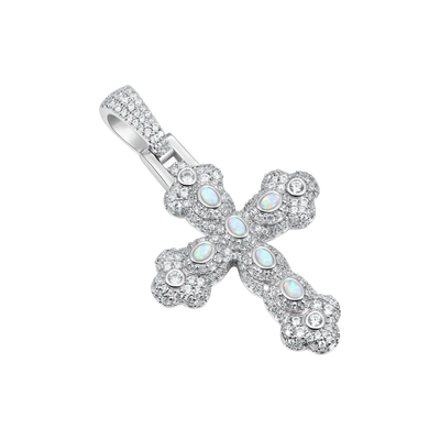 Moissanite Opal Bloom Cross Pendant