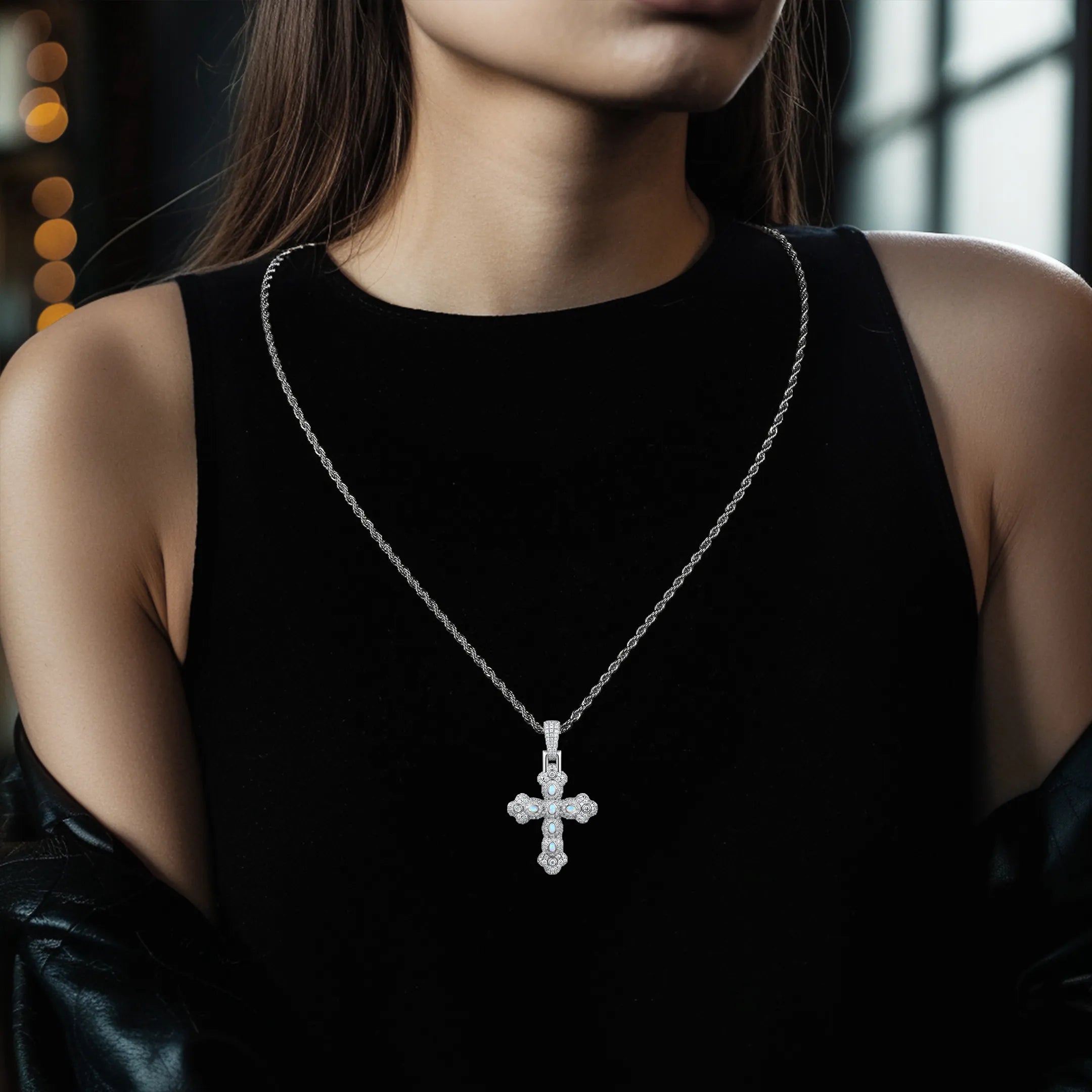 Women's Opal Bloom Cross Pendant