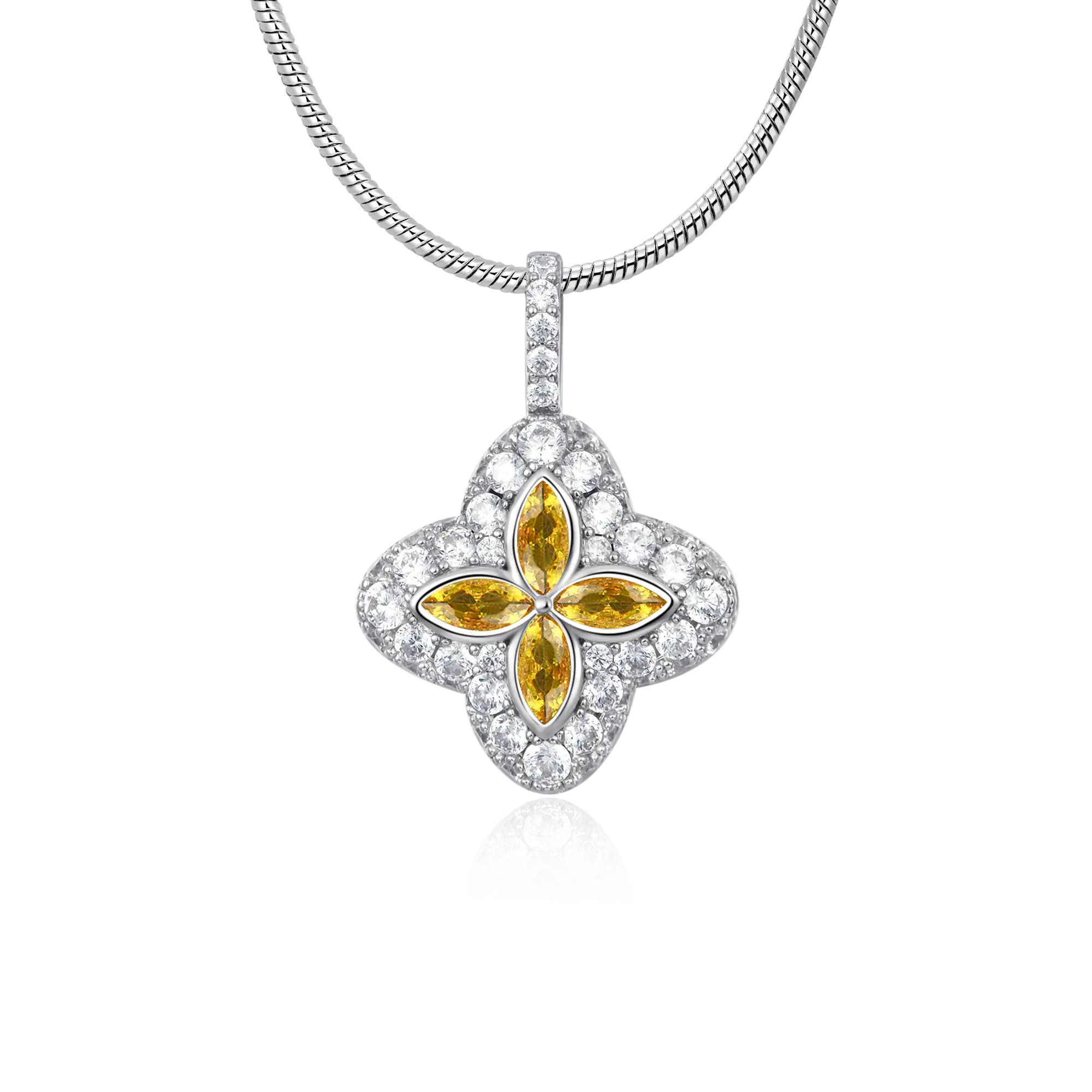 Pendentif de trèfle lumineux glacé - diamant jaune