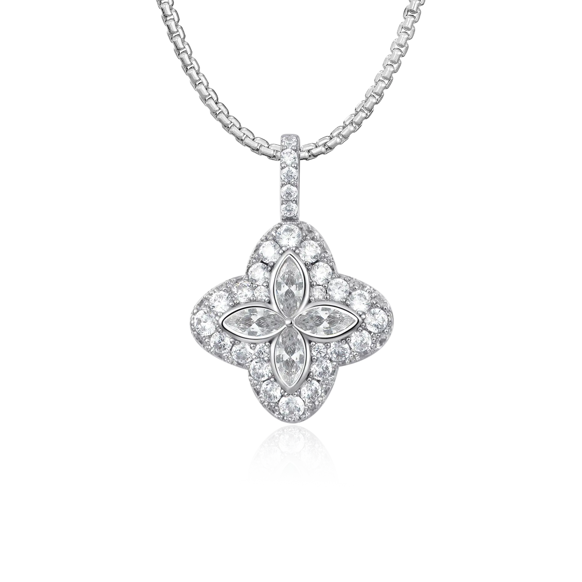 Iced Luminous Clover Pendant - White Diamond