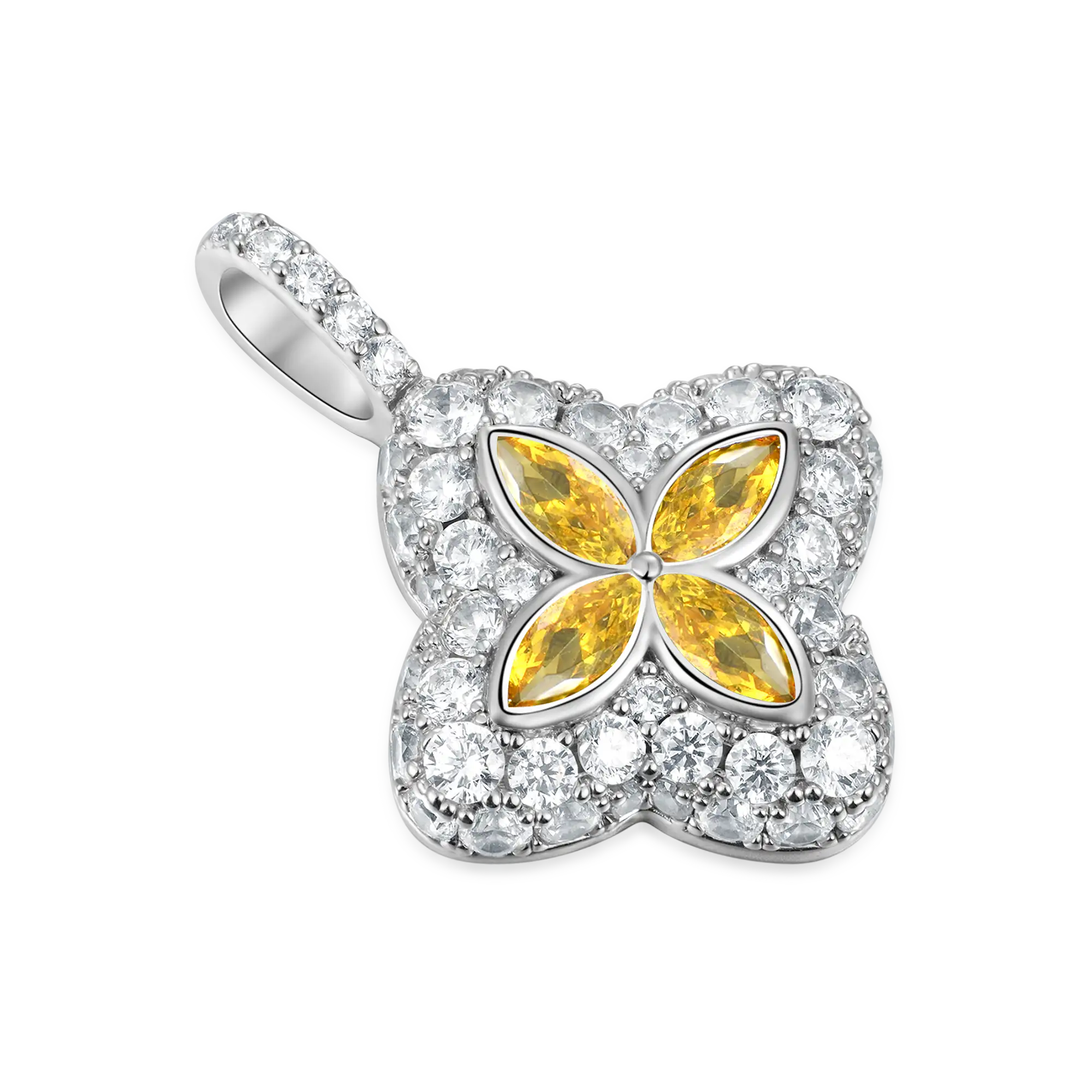 Pendentif de trèfle lumineux glacé - diamant jaune