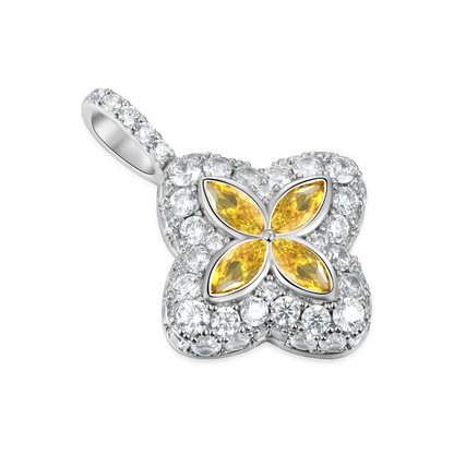 Pendentif de trèfle lumineux glacé - diamant jaune