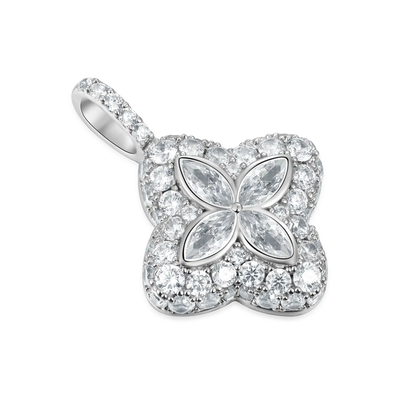 Iced Luminous Clover-Anhänger & Kettenset – Weißer Diamant