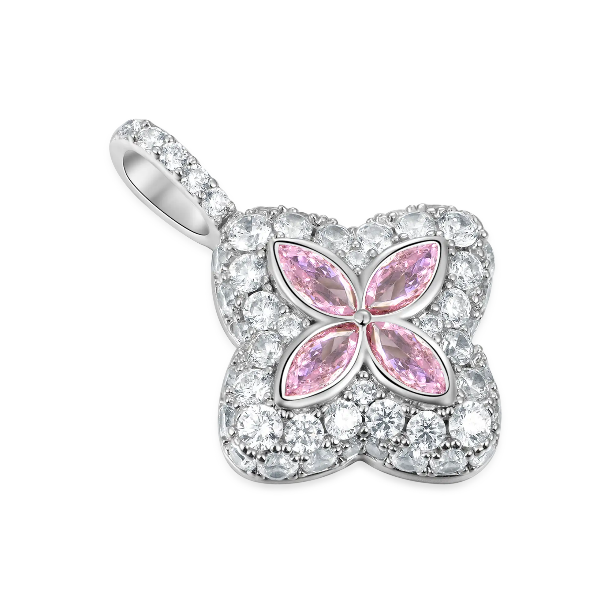 Pendentif en trèfle lumineux glacé - diamant rose