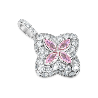 Pendentif en trèfle lumineux glacé - diamant rose