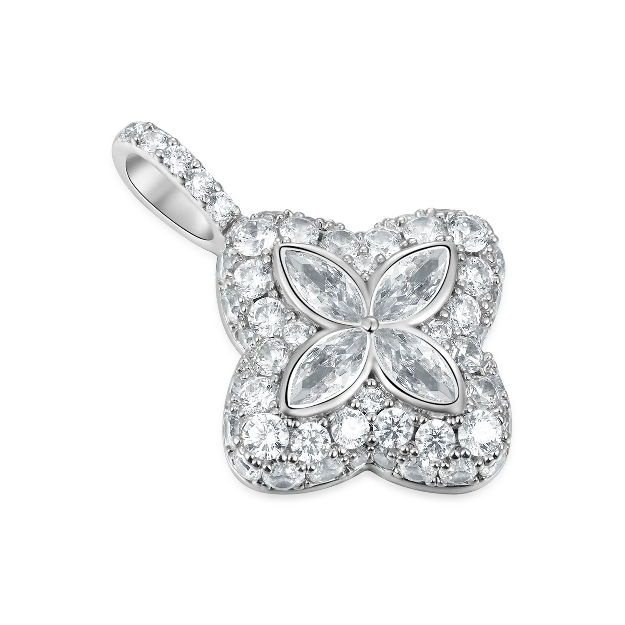 Iced Luminous Clover Pendant - White Diamond