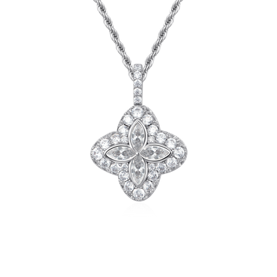 Iced Luminous Clover Pendant - White Diamond