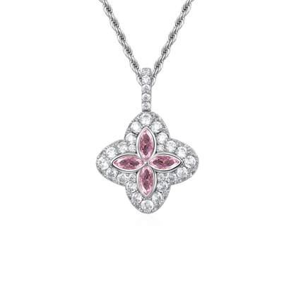 Iced Luminous Clover Pendant - Pink Diamond