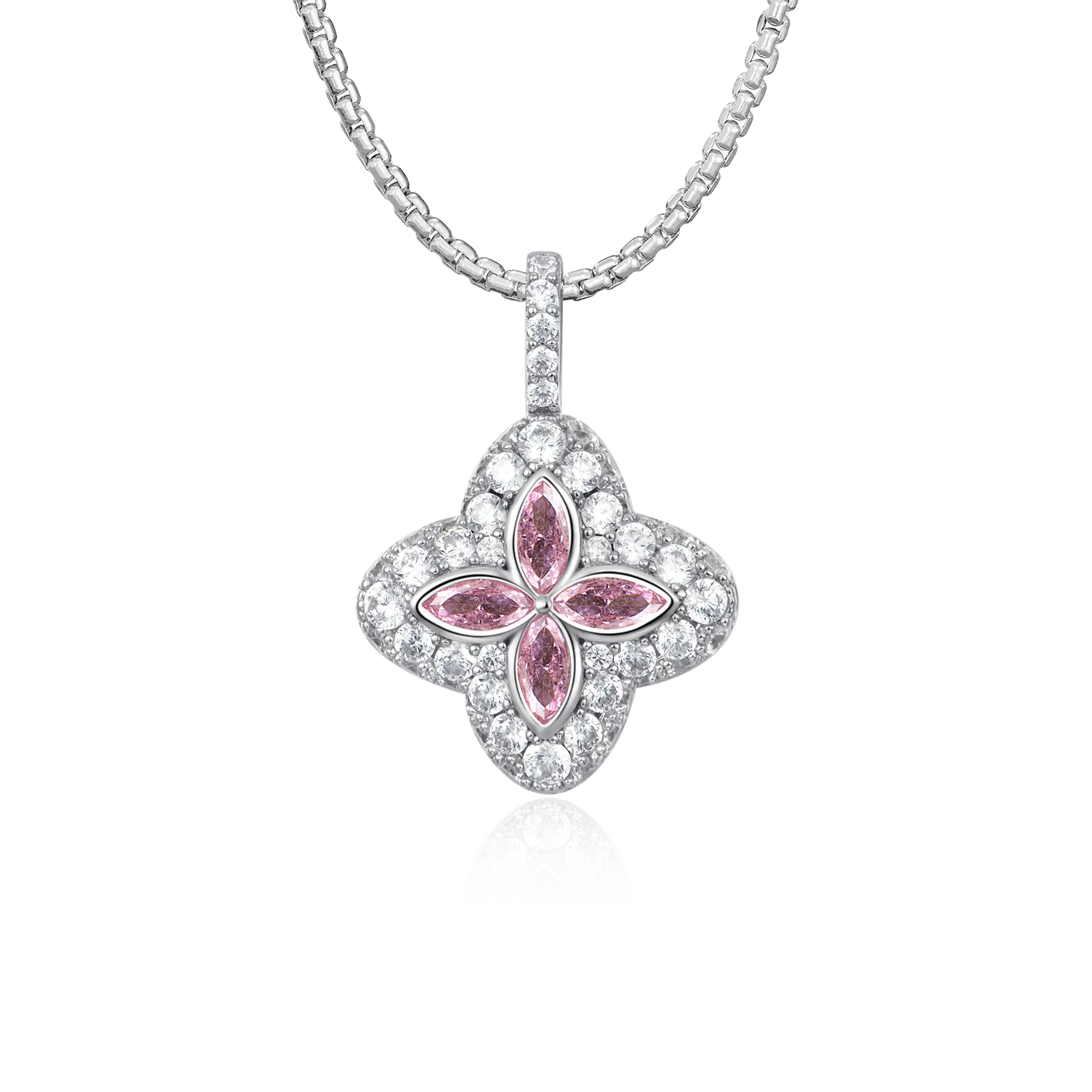Pendentif Trèfle Lumineux Glacé - Diamant Rose