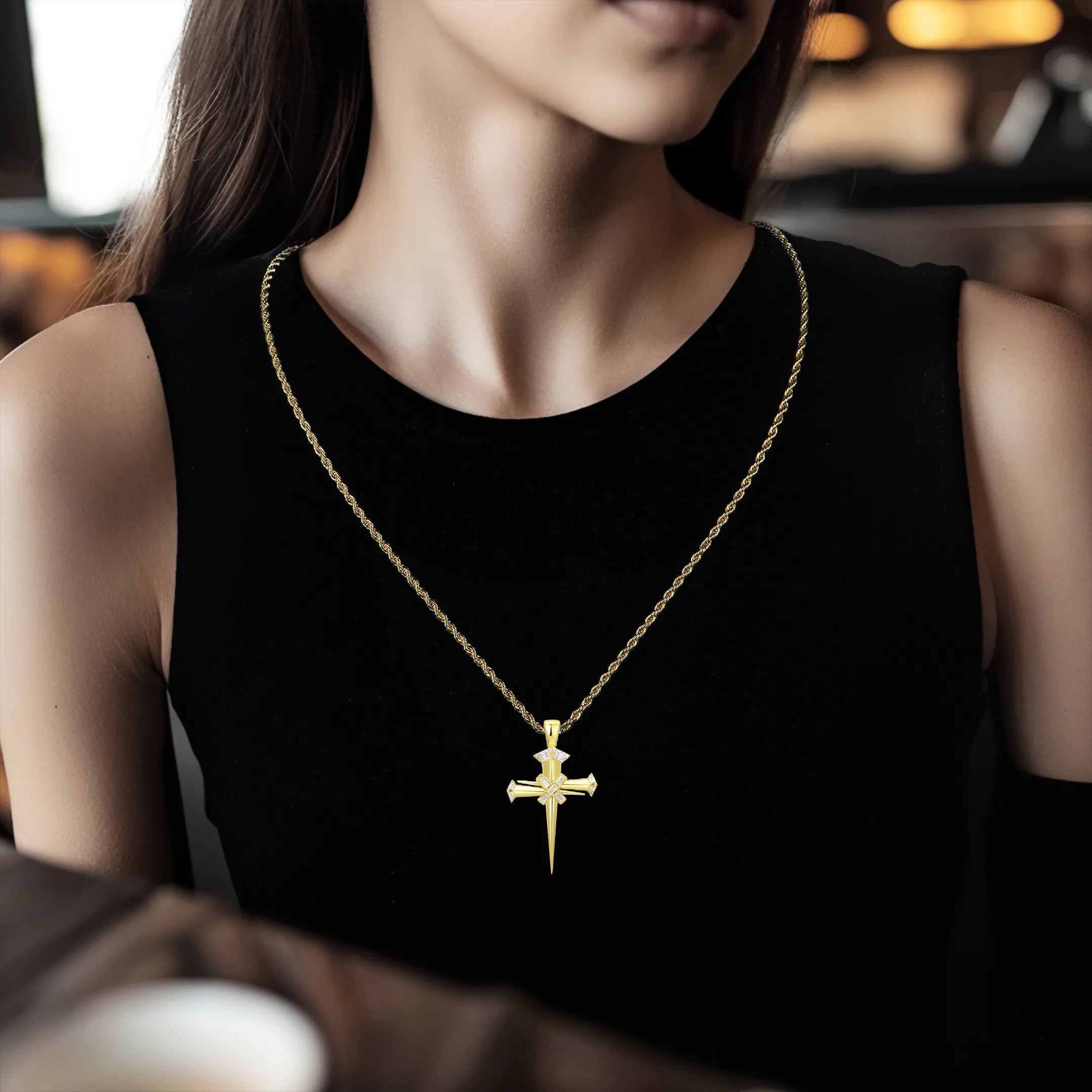 Moissanit heiliger Barmherzigkeitsnagelkreuz Anhänger