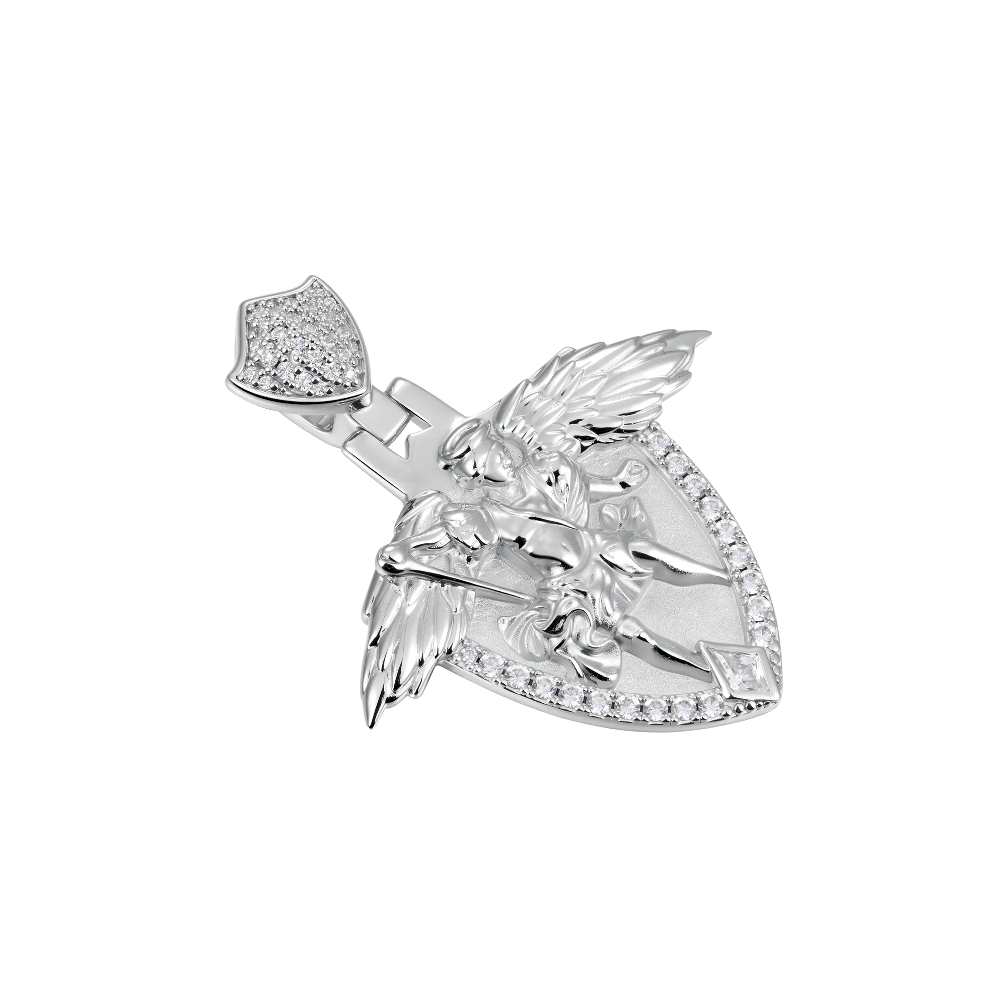 Moissanite Archangel Shield Pendant - Medium
