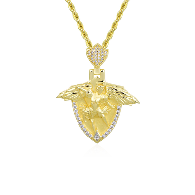 Moissanite Archangel Shield Pendant - Medium