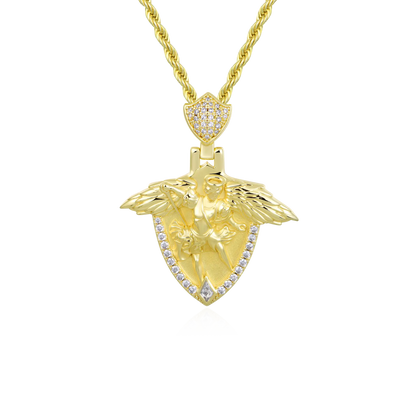Moissanite Archangel Shield Pendant - Medium