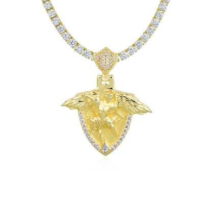 Moissanite Archangel Shield Pendant - Medium