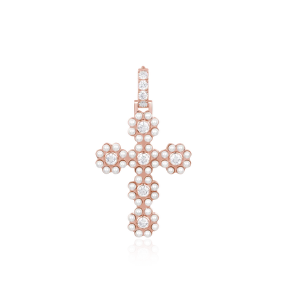Moissanite Halo Pearl Brilliant Cross Pendant