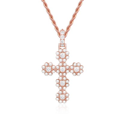 Moissanite Halo Pearl Brilliant Cross Pendant
