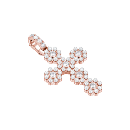 Moissanite Halo Pearl Brilliant Cross Pendant